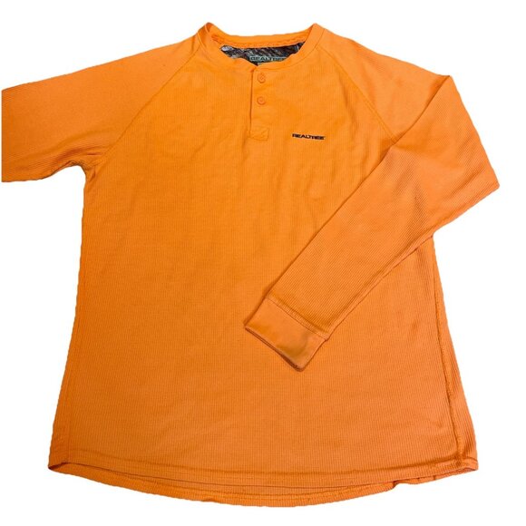 Real Tree Waffle Knit Henley Shirt Mens Large Orange Hunting Outdoors Stretch - Picture 1 of 8